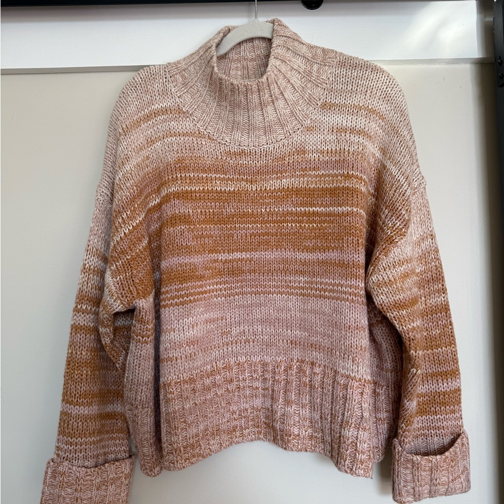 525 America Pink and Tan Turtleneck Sweater